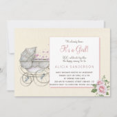 Het is een meisje  baby koets douchefeest kaart (Voorkant)