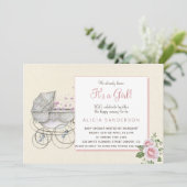 Het is een meisje  baby koets douchefeest kaart (Staand voorkant)