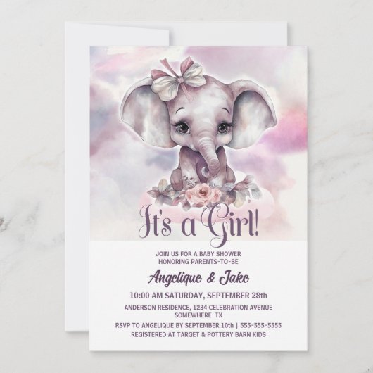 Het is een Meisje Baby Olifant Meisje Baby shower Kaart (Voorkant)