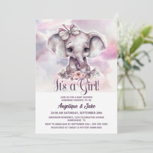 Het is een Meisje Baby Olifant Meisje Baby shower Kaart (Staand voorkant)