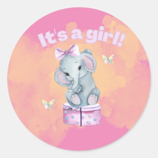 Het is een meisje. Baby olifant Ronde Sticker (Voorkant)