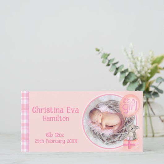 "Het is een meisje" baby-pasgeborene Aankondiging (Staand voorkant)