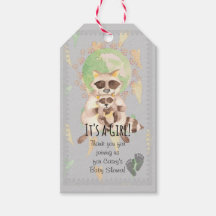 Het is een meisje! Baby Raccoon Gift Label