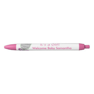 Het is een meisje Baby rammelaar roze Star Bow aan Zwarte Inkt Pen