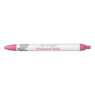 Het is een meisje Baby rammelaar roze Star Bow aan Zwarte Inkt Pen