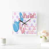 Het is een meisje - Baby Rattle Keepomwille Wall C Vierkante Klok (Huis)