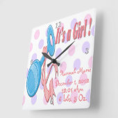 Het is een meisje - Baby Rattle Keepomwille Wall C Vierkante Klok (Hoek)