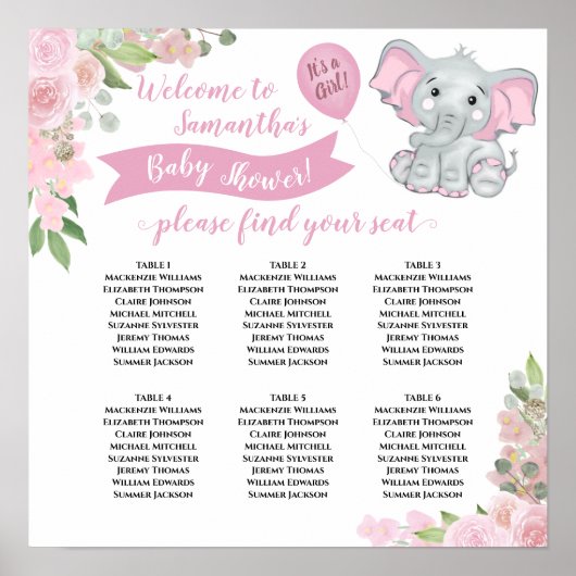 Het is een meisje! Baby shower 6 Tabel Zitdiagram Poster (Voorkant)