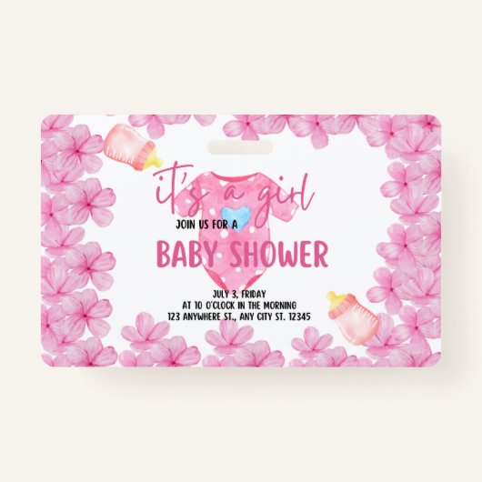 Het is een meisje baby shower badge (Voorkant)