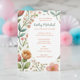 Het is een meisje baby shower bloemen uitnodiging