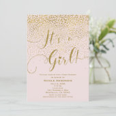 Het is een Meisje Baby shower Blush Roze & Gouden  Kaart (Staand voorkant)