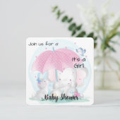 Het is een meisje Baby shower Elephant en Kittens Feestdagenkaart (Staand voorkant)