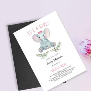 Het is een meisje Baby shower Elephant Wearing Bow Kaart