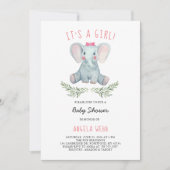 Het is een meisje Baby shower Elephant Wearing Bow Kaart (Voorkant)