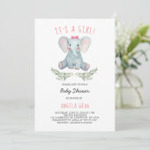 Het is een meisje Baby shower Elephant Wearing Bow Kaart (Staand voorkant)