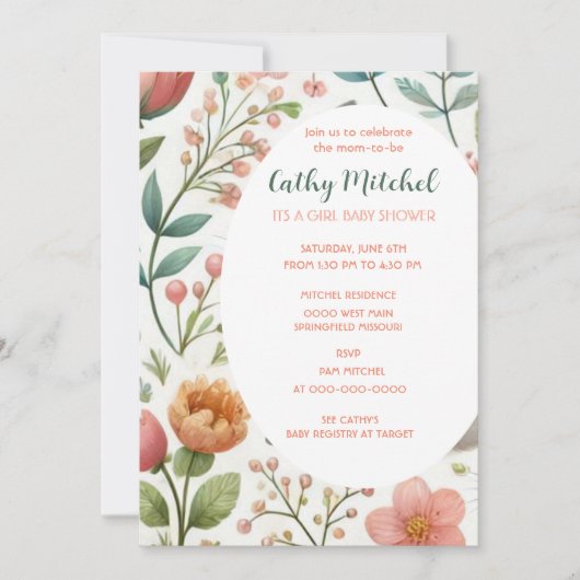 Het is een meisje Baby shower Floral Invitation Kaart (Voorkant)