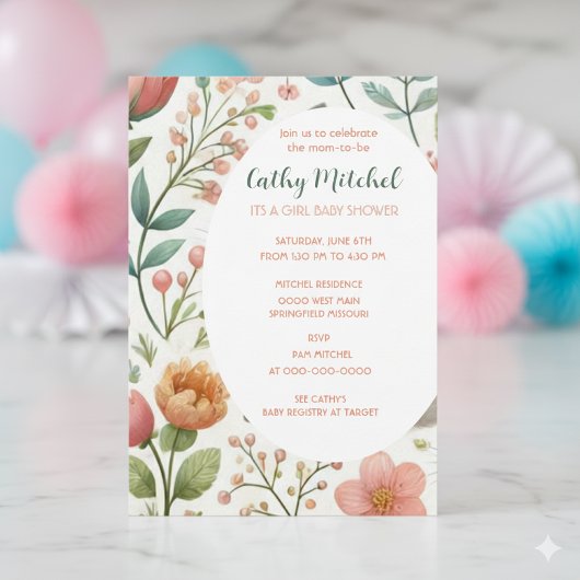 Het is een meisje Baby shower Floral Invitation Kaart