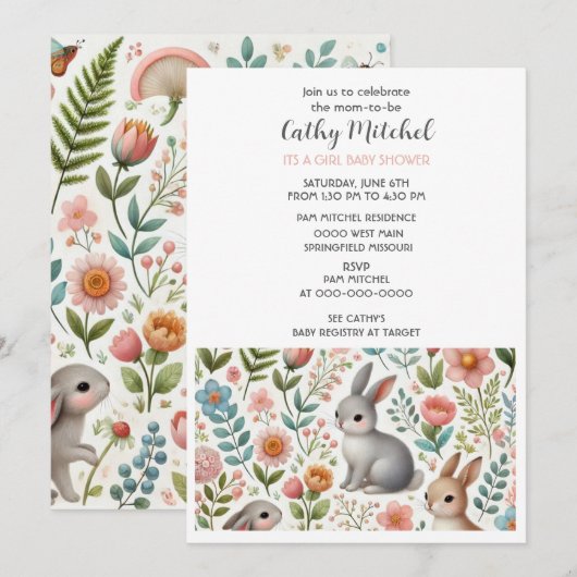 Het is een meisje Baby shower Floral Invitation Kaart (Voorkant / Achterkant)
