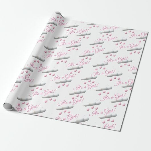 Het is een meisje  Baby shower Gift Wrap Cadeaupapier (Uitgerold)