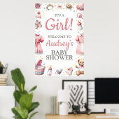Het is een meisje! Baby shower hangend poster (Thuiskantoor)
