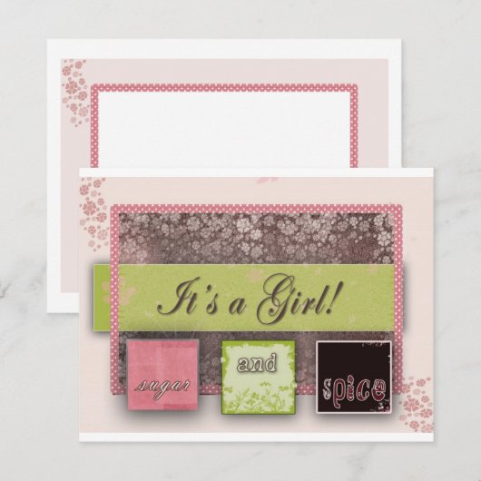 Het is een meisje Baby shower Kaart (Voorkant / Achterkant)