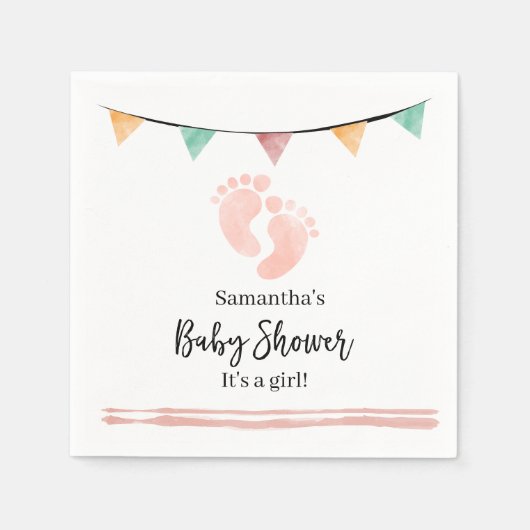 Het is een meisje Baby shower met voetafdrukken Servet (Voorkant)