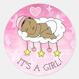 Het is een meisje, baby shower of geboorteaankondi ronde sticker