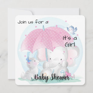 Het is een meisje Baby Shower Olifant en Kittens Feestdagenkaart