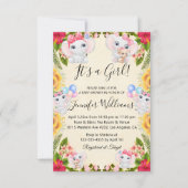 Het is een meisje, baby shower olifanten en bloeme kaart (Voorkant)