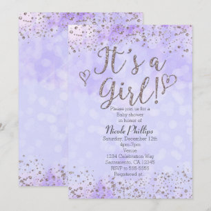Het is een meisje baby shower paars & zilver uitno kaart