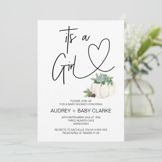 Het is een meisje Baby shower partij Thanksgiving  Kaart (Staand voorkant)