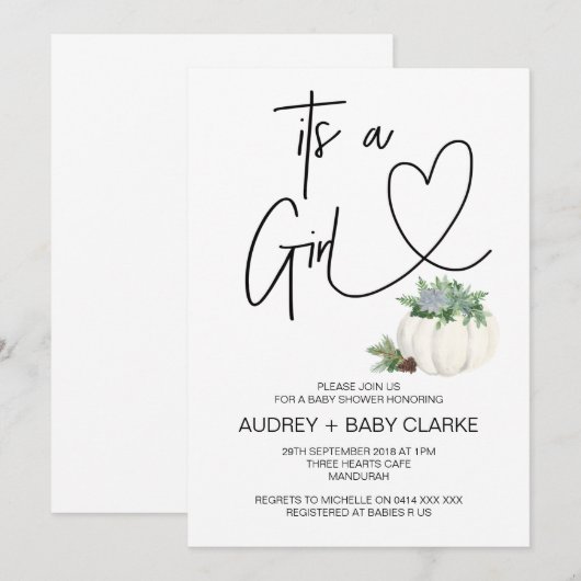 Het is een meisje Baby shower partij Thanksgiving  Kaart (Voorkant / Achterkant)