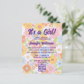 Het is een meisje baby shower retro bloemenuitnodi (Staand voorkant)