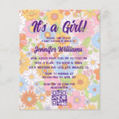 Het is een meisje baby shower retro bloemenuitnodi (Voorkant)