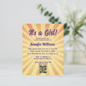 Het is een meisje baby shower retro QR code uitnod (Staand voorkant)