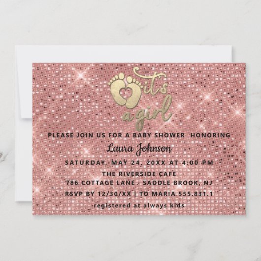 Het is een meisje Baby shower Roos Gold Feet Heart Kaart (Voorkant)