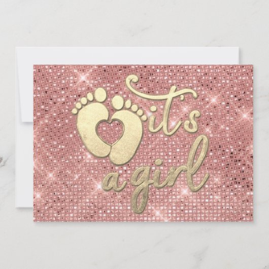Het is een meisje Baby shower Roos Gold Feet Heart Kaart (Achterkant)