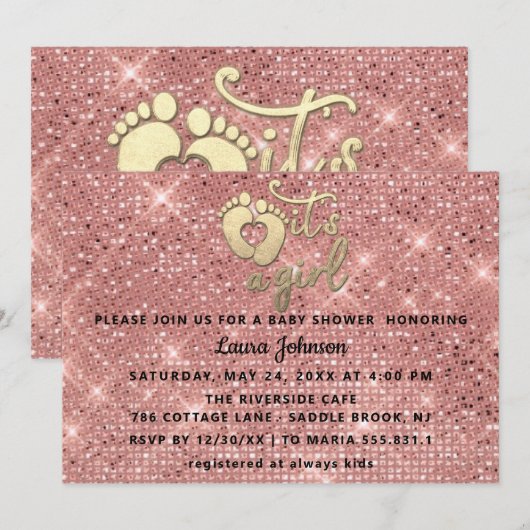 Het is een meisje Baby shower Roos Gold Feet Heart Kaart (Voorkant / Achterkant)