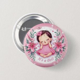 Het is een meisje Baby Shower Roze Badge met Cute  Ronde Button 5,7 Cm