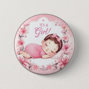Het is een meisje Baby Shower Roze Badge met Cute  Ronde Button 5,7 Cm