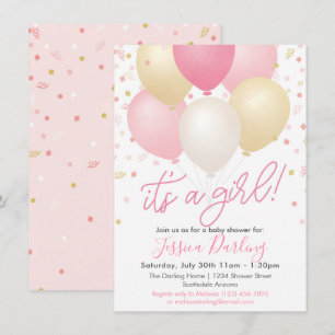 Het is een meisje Baby shower roze ballonnen en Co Kaart