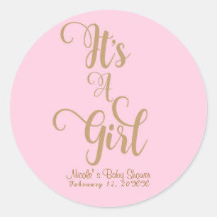 Het is een meisje baby shower roze & gouden aangep ronde sticker