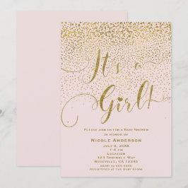 Het is een meisje Baby Shower Roze & Gouden Confet Kaart
