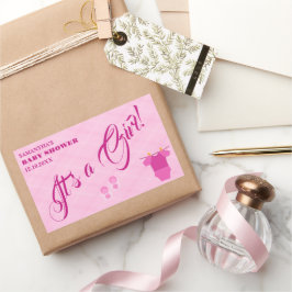 Het is een meisje! Baby shower Roze Modern. Servet Rechthoekige Sticker