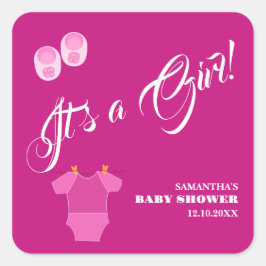Het is een meisje! Baby shower Roze Modern. Vierkante Sticker