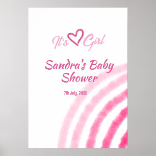HET IS EEN MEISJE BABY SHOWER ROZE REGENBOOG PASTE POSTER
