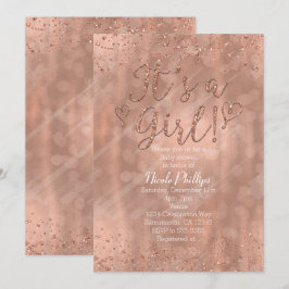 Het is een meisje baby shower roze roos gouden gla kaart