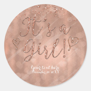 Het is een meisje Baby Shower Roze Roos Gouden Gla Ronde Sticker