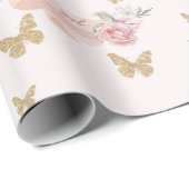 Het is een meisje Baby shower roze rozen en vlinde Cadeaupapier (Rol Hoek)