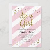 Het is een Meisje Baby shower Roze Streep Goud Uit Kaart (Voorkant)